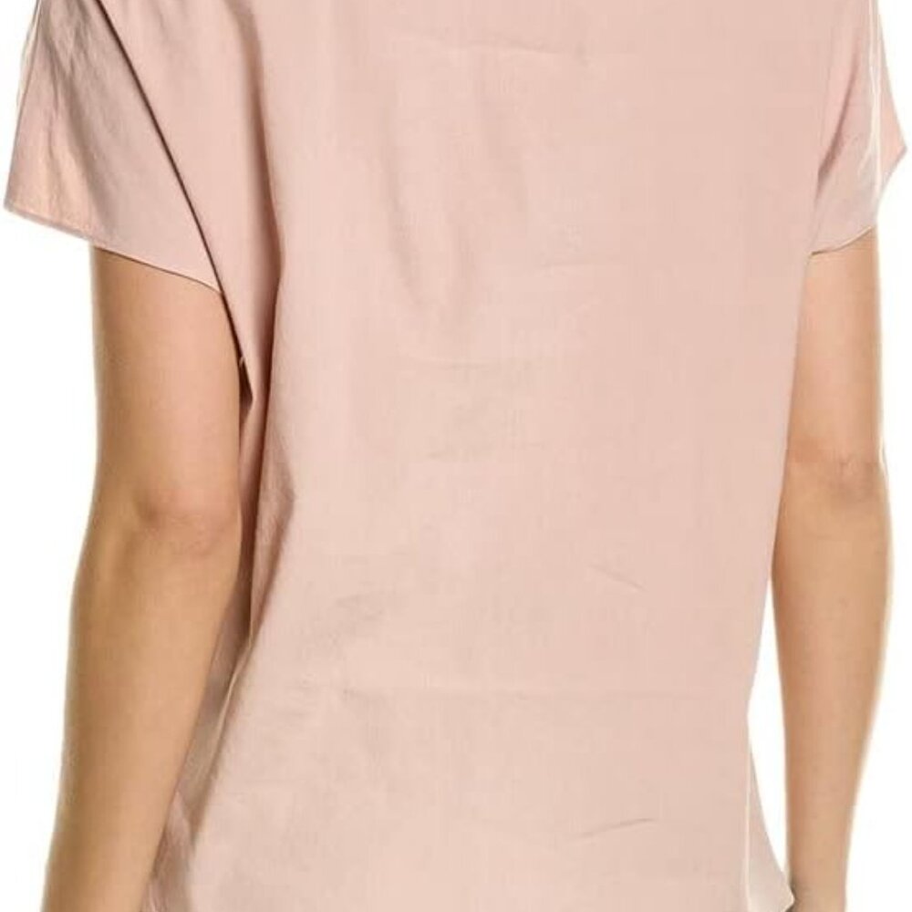 Vince Rib Trim Flutter Blouse Light Rosa Pink T-shirt Structured Cotton - Picture 2 of 2